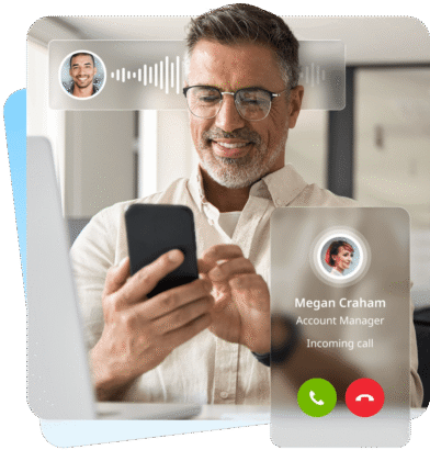 Business professional using a mobile VoIP phone app for an incoming call