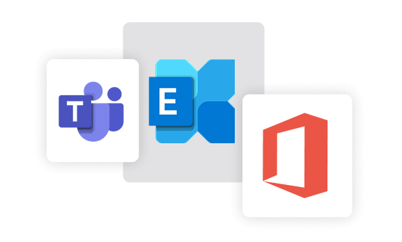 Icons for Microsoft Teams, Exchange, and Office 365 representing Towner Communications’ secure business email and productivity solutions for Kansas and Missouri companies.
