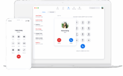 Zoom Phone desktop and mobile app interface showing call screen, dial pad, and in-call controls for training purposes