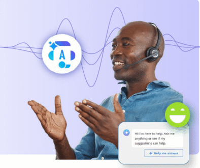 AI assistant helping customer service agent during business call conversation