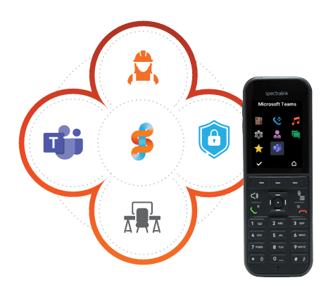 Field service phone system integrating Microsoft Teams, Intermedia, security tools, and Spectralink mobile device for field communication