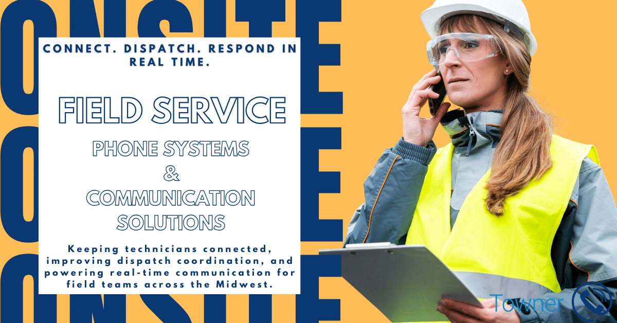 Field service technician using a mobile phone system for real-time dispatch communication on a job site