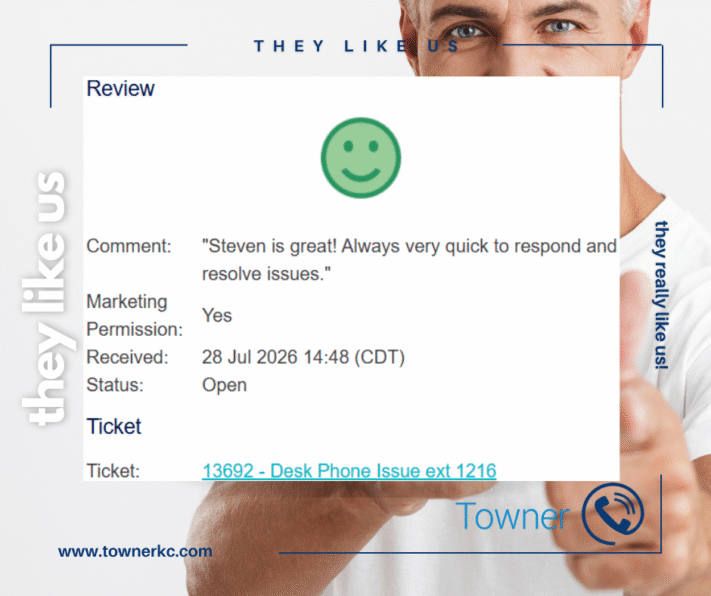 Towner Communications Customer review about resolving a business phone not receiving incoming calls with expert telecommunications support.